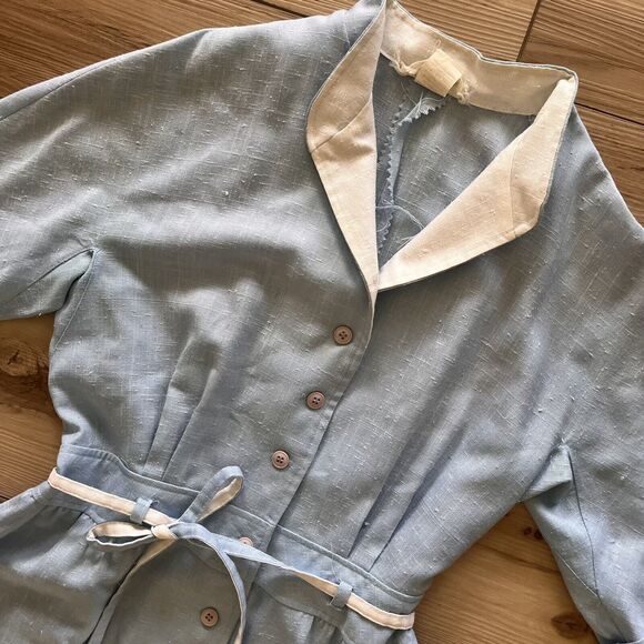 Vintage 60s 70s Nancy Greer New York Blue Shirt Waist A Line Dress Size 10 - Picture 8 of 9